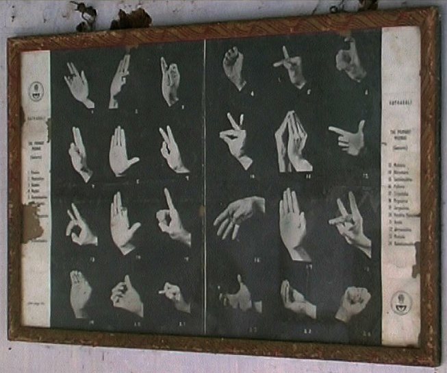 Mudras (gestos das mãos) na escola Gandhi Seva Sadanam, Pathiripala.
